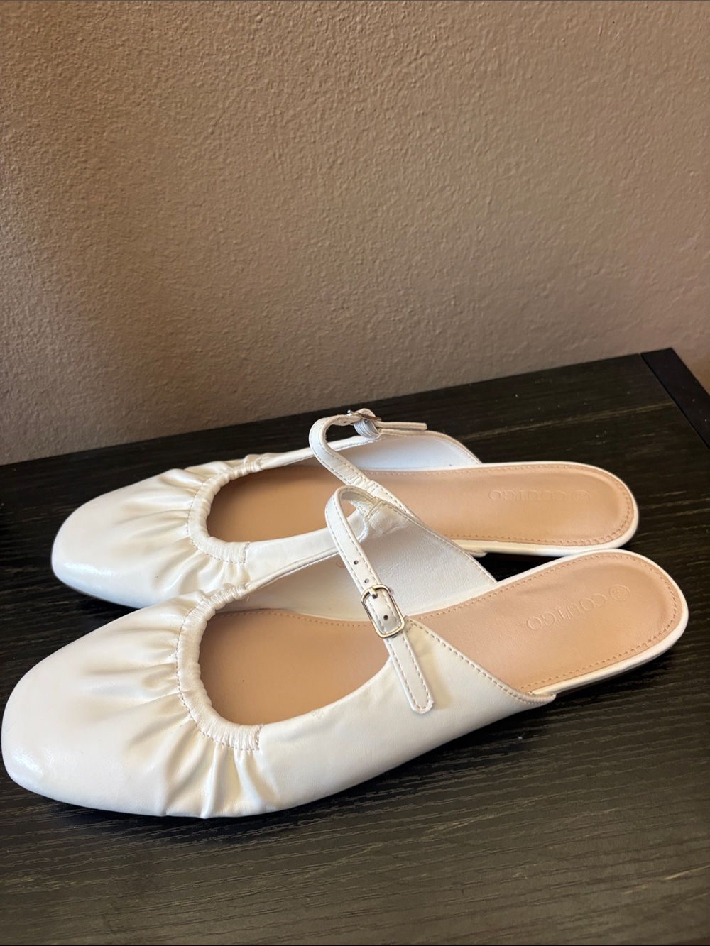 Coutgo Cream Slip-On Mary Jane Mules with Buckle Strap Size 9 1/2
